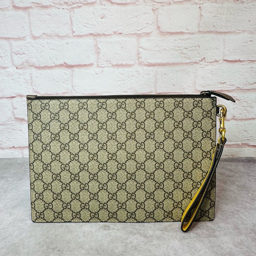 Gucci Brown Monogram Wristlet Clutch with Gold Logo - Picture 3 of 10